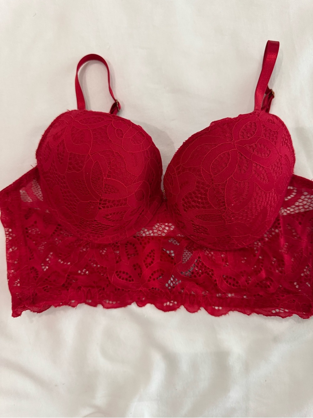 Daisy Fuentes Red Lace Longline Push-Up Bra